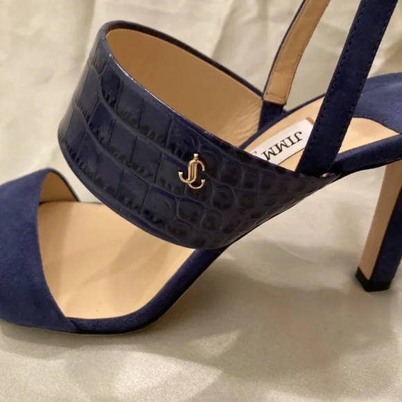 Jimmy Choo Salise Suede Croc-Embossed EU 36 85mm Color Is Denim Worn Once - Picture 6 of 15
